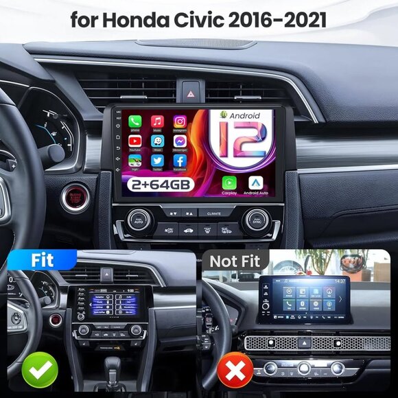 Honda Civic 2016-2021 9" Android Touch Radio, 4-Core + 64GB, Wireless - Picture 6 of 7